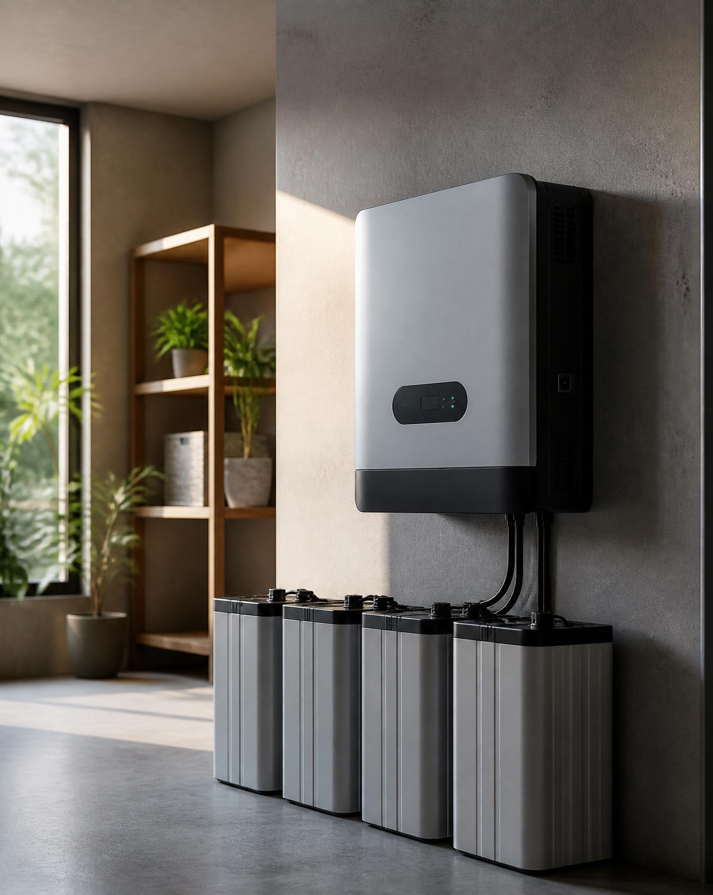 Wall-mounted sine-wave inverter with tubular batteries